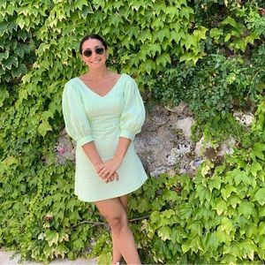 gingham midi dress with balloon sleeves